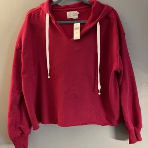 Anthropologie Saturday Sunday M Pink Star Embroidered Hoodie NEW with tags